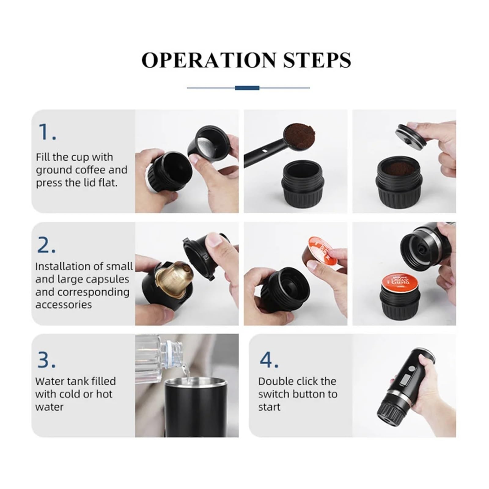 Macchina da Caffè Espresso Portatile, Macchina da caffè da viaggio for campeggio, macchina da caffè espresso portatile completamente automatica mini for capsule grandi e piccole per viaggi, campeggio