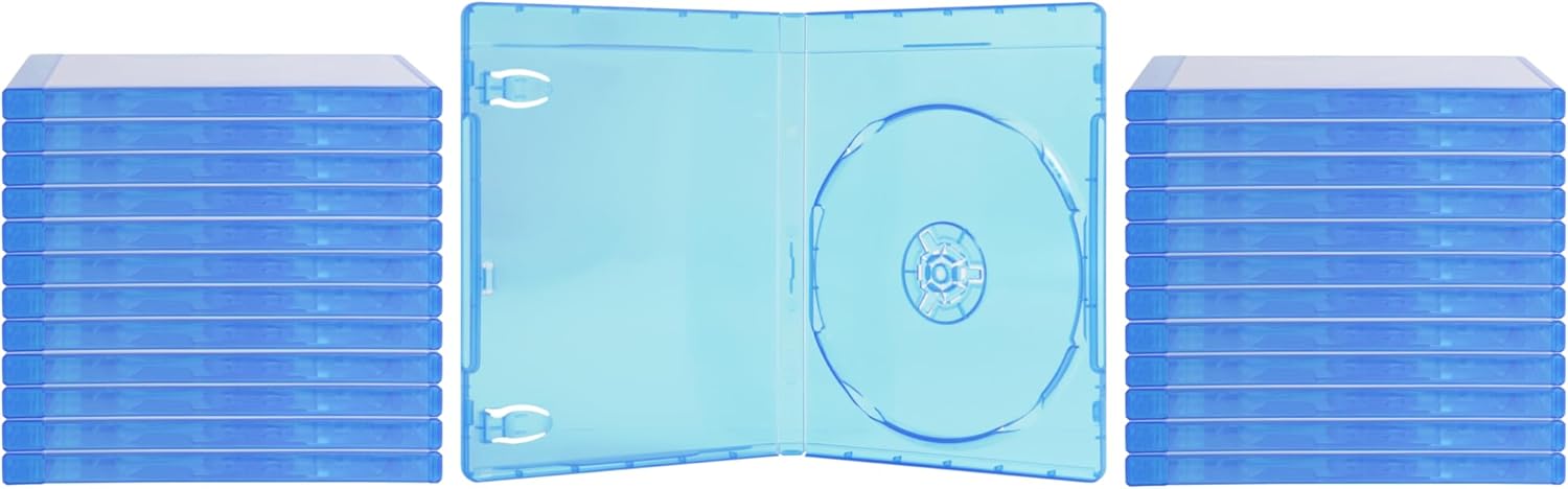 Square Deal Recordings & Supplies (25) Blue Blu-Ray Cases – 1 Disc Capacity DVD Boxes – 12mm Thick – BRBR12BL
