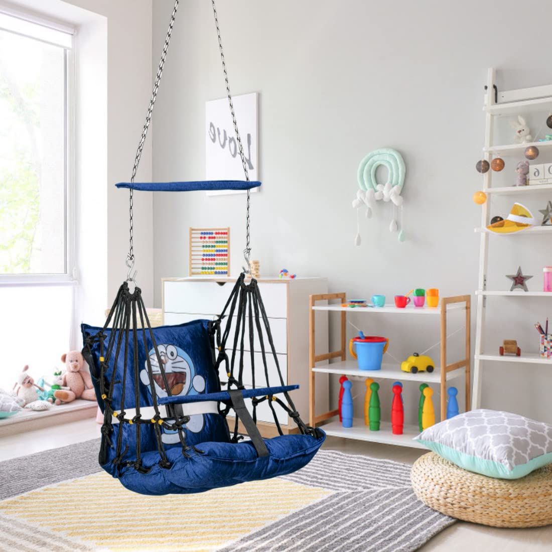 Patiofy Baby Swing | Hanging Swing for Kids | Jhula for Baby | Suitable for Indoor and Outdoor | Weight Capacity 10-15 Kg | Portable | Age Group 4-8 Years (Blue)