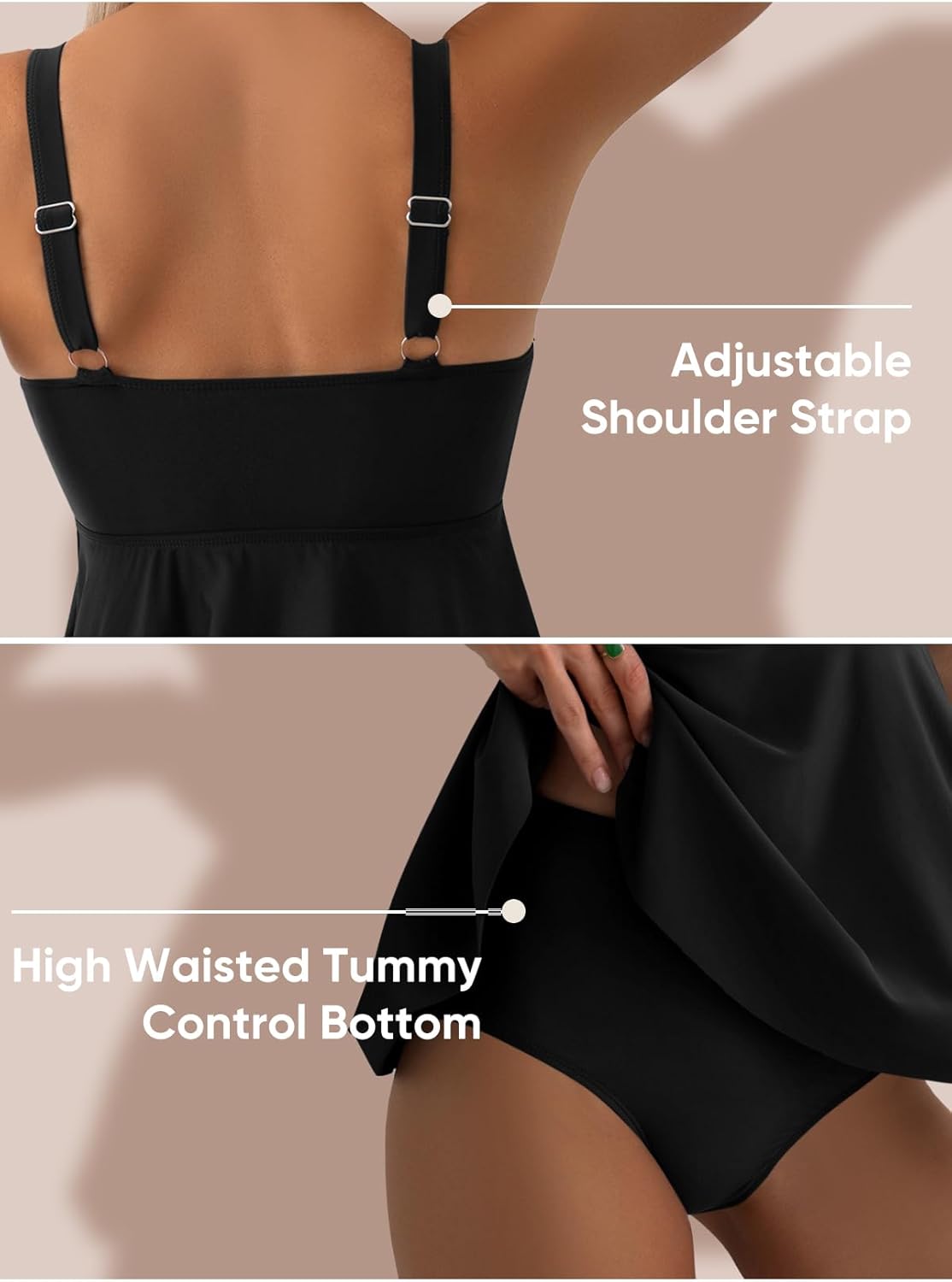 Aleumdr Tankini Swimsuits for Women Modest Two Piece Bathing Suit Square Neck Swim Top with High Waisted Bottom - Image 6