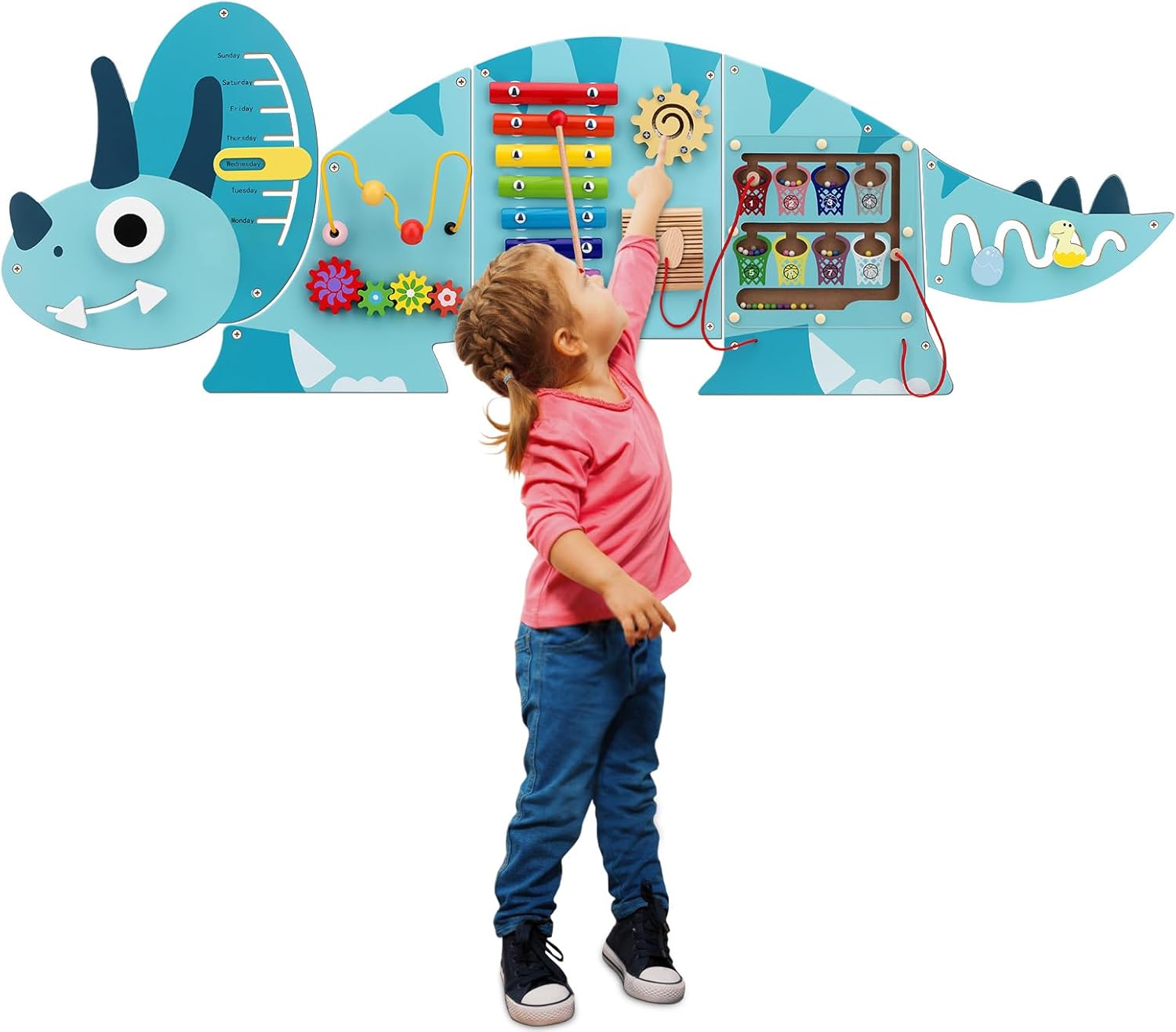 Dinosaur Activity Wall Panels,Montessori Sensory Wall Toy,Busy Board,Wall Activity Center,Educational Toy,Interactive Wooden Learning Toy for Toddler Playroom & Children’s Daycare