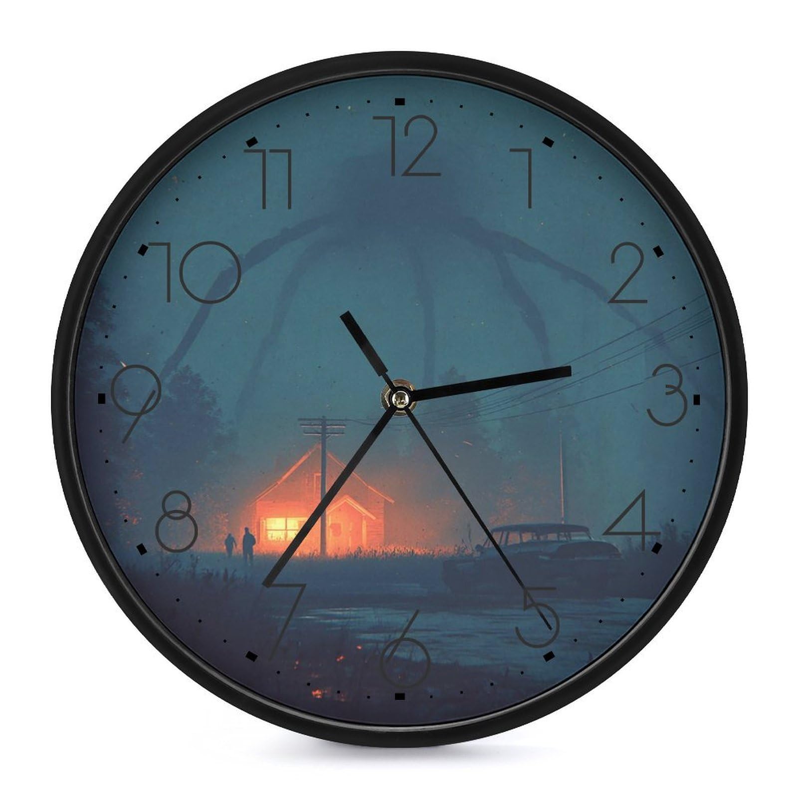 XOPEKVLAWM Wall Clock 10 Inch Non-Ticking Silent Modern Simple Style Round Decor Clocks Horror Night Clock Decorative Battery Operated Wall Clocks for Home Office Living Room Bedroom Kitchen