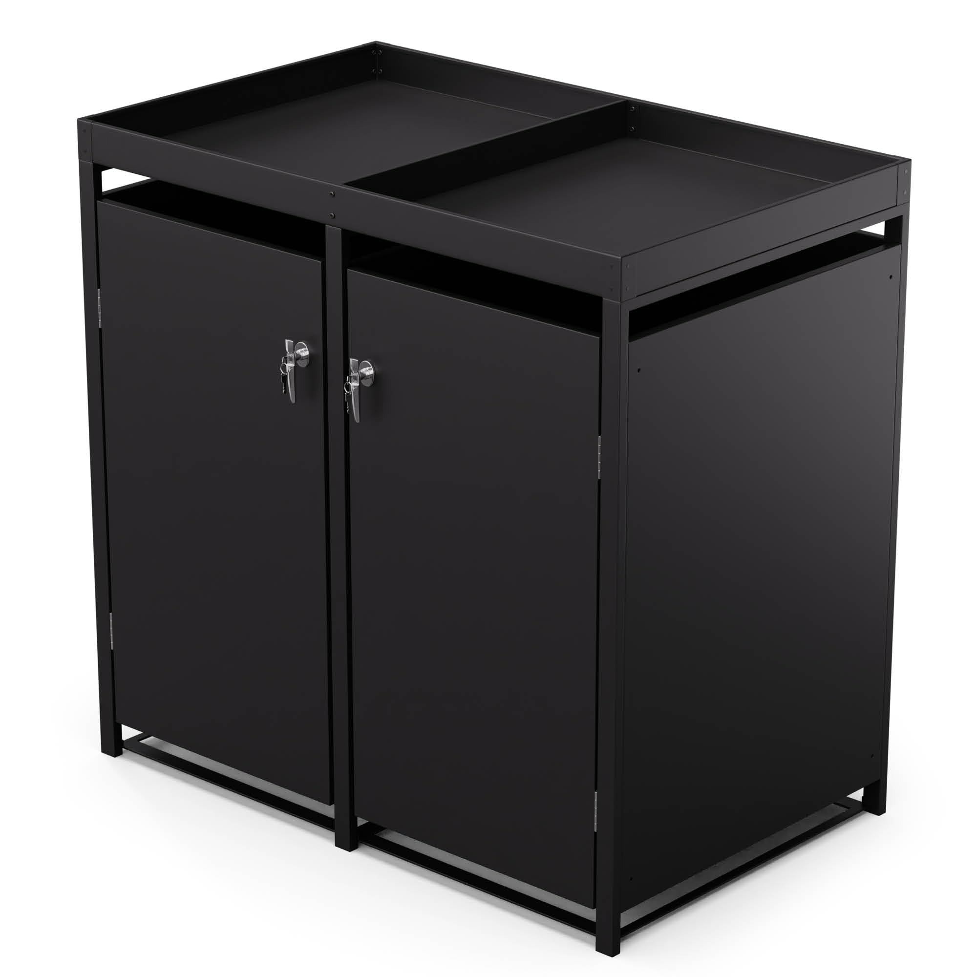 Blumfeldt BinSafe - Copri Bidone della Spazzatura –Acciaio Zincato Resistente, 2 Sportelli & Tetto a Fioriera, Adatto a Bidoni 60L/120L/240L, Serratura a Chiave, Design Moderno, Copribidone da Esterno