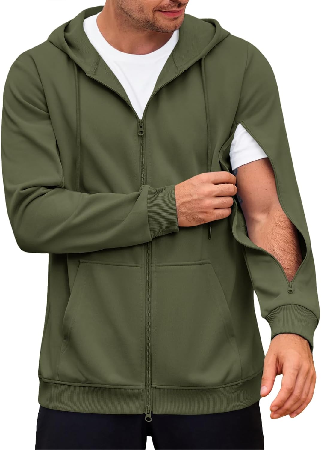 Runcati Mens Dialysis Sweatshirts Full Zip Lightweight Hemodialysis Jacket Warm Hoodie Sweatshirt with Arm Zipper