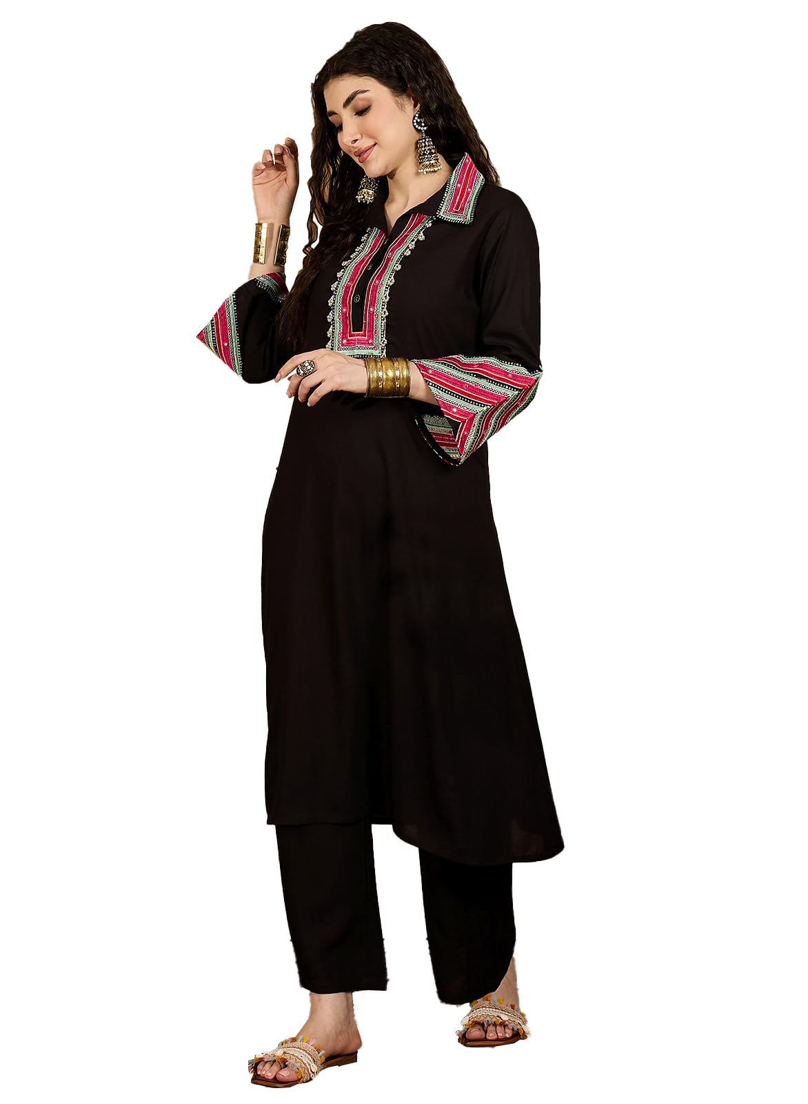 stylum Women's Solid & Embroidered Rayon A-Line Kurta Pant Set-picture-17