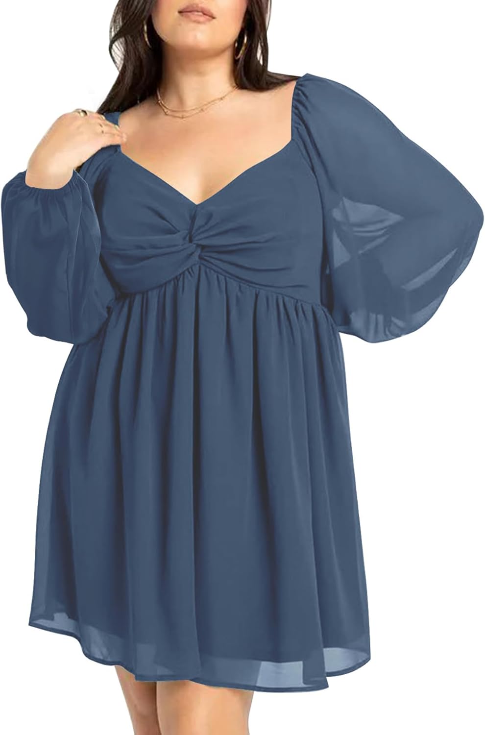 SCOMCHIC Women's Plus Size Puff Long Sleeve Dresses Sweetheart Neckline A Line Short Wedding Guest Cocktail Dress
