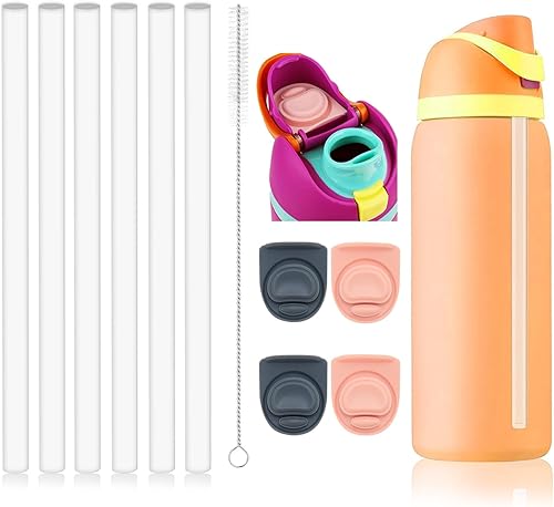 4 tapones de repuesto y 6 popotes reutilizables compatibles con Owala FreeSip de 24 onzas, 32 onzas, tapa superior de botella de agua, piezas de