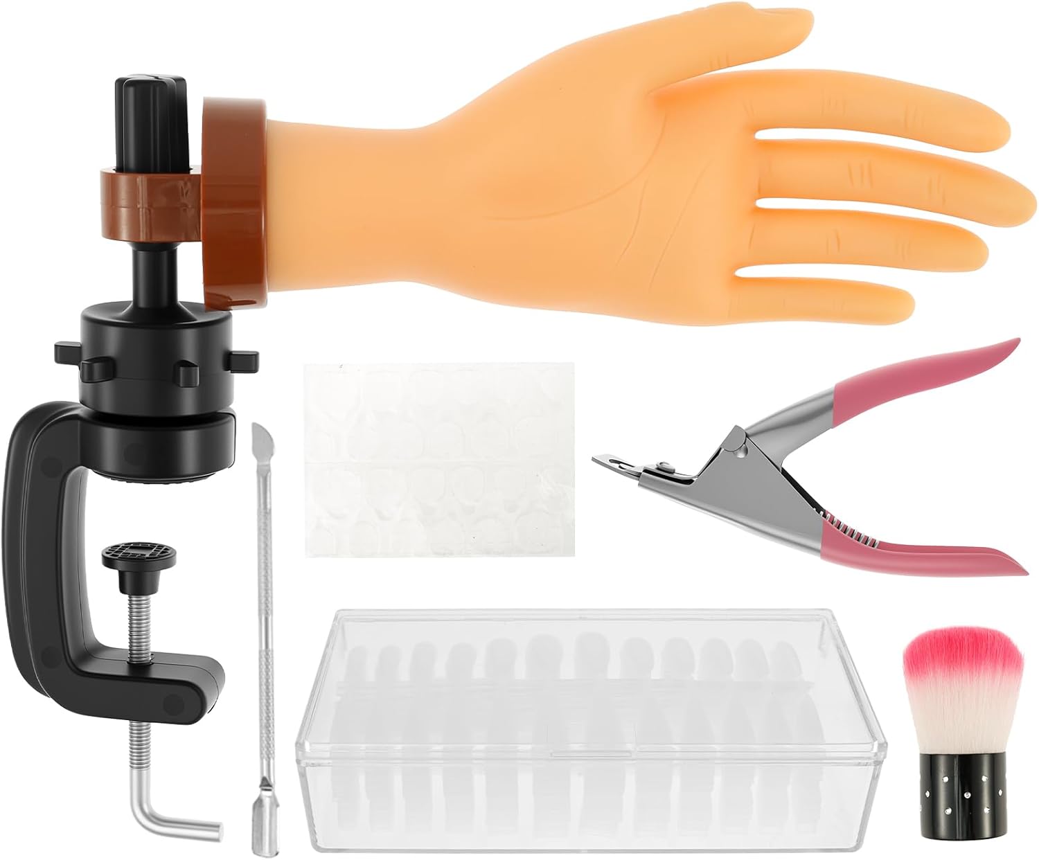 US Nail Practice Hand with Clamp Holder Bendable Nail Training Hand Portable Manicure Practice Kit Practical Manicure Training Kit for Manicurist Home(Graphic package)