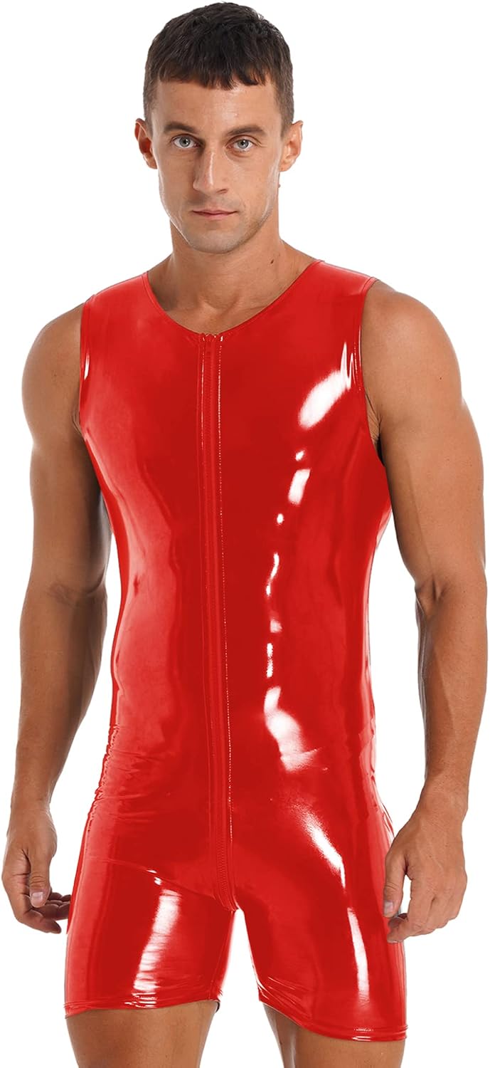 Lejafay Men's Long Sleeve Jumpsuits O Neck Playsuits Wrestling Singlet Leotard Shorts Bodysuit