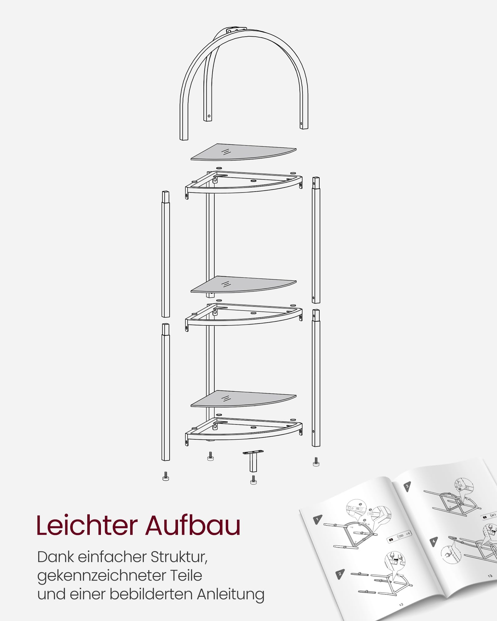 VASAGLE Eckregal 3 Ebenen, Bücherregal, Pflanzenregal, Standregal, Badezimmerregal, Ablagen aus Hartglas, Stahlrahmen, modern, für Wohnzimmer, Küche, klassikschwarz LGT811B61