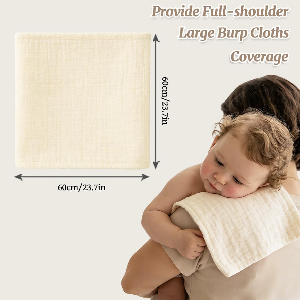 6 Pezzi Confezione Mussole Neonato,100% Mussola di Cotone, Assorbenti e Traspiranti, Essenziali per Neonati, 60 cm x 60 cm - 3