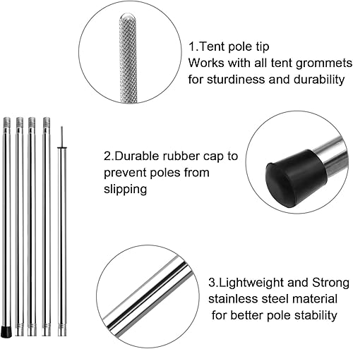 Miniatura 4 de KOMCLUB Postes de lona ajustables telescópicos, postes de lona ligeros de acero inoxidable para toldos, toldos, refugio