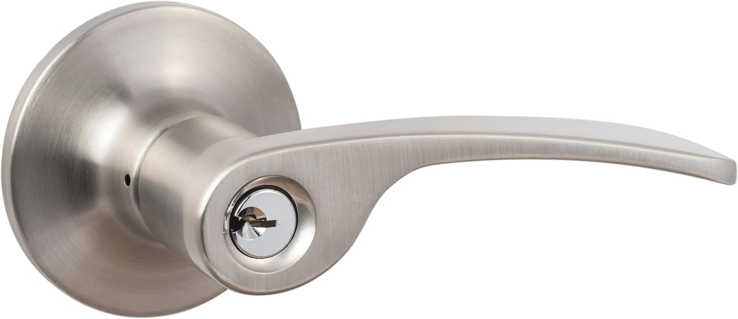 Grade 2 Residential Edge Satin Nickel Reversible Keyed Entry Door Handle