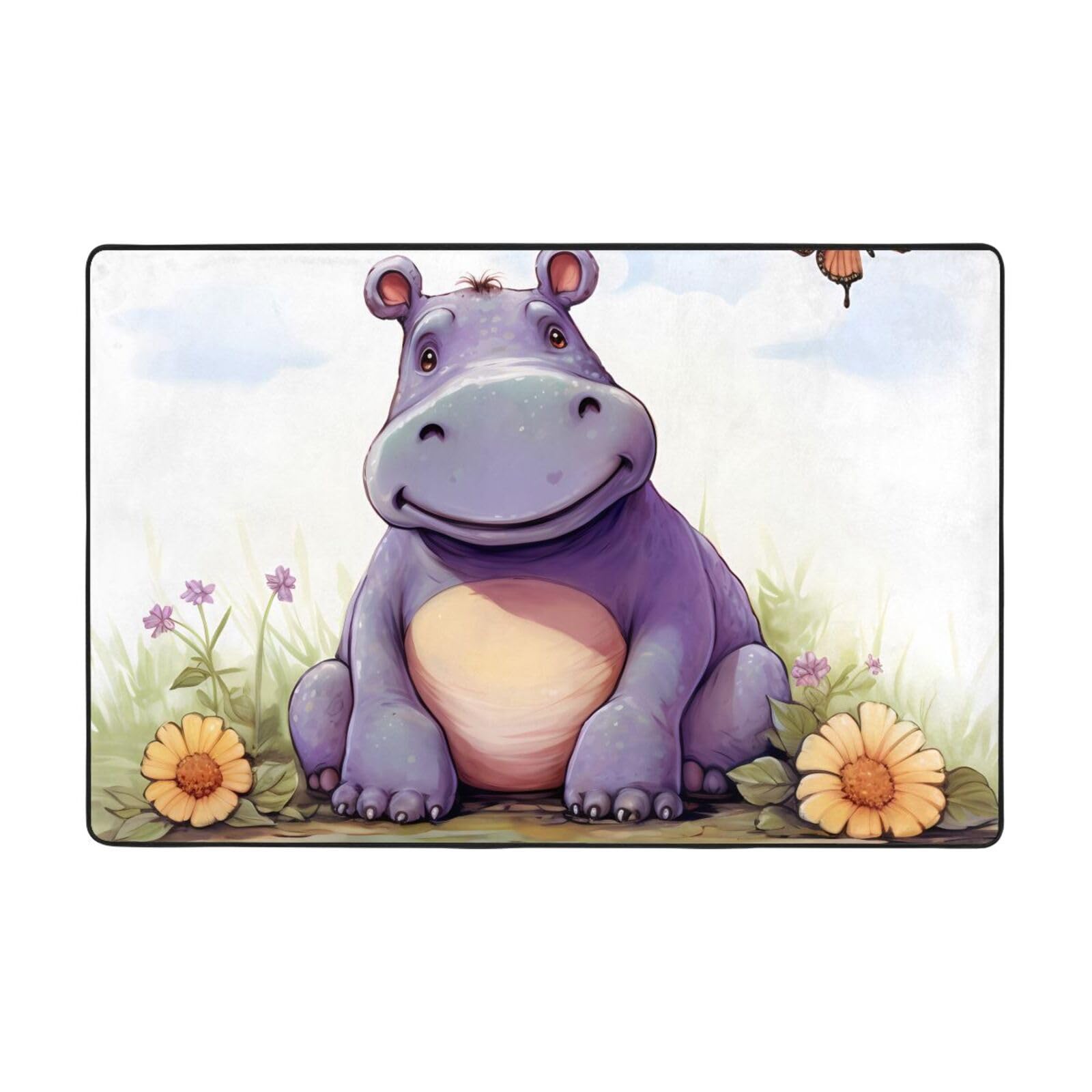 Tapis de chambre doux au motif papillon hippopotame pour dortoir cosy 183x122