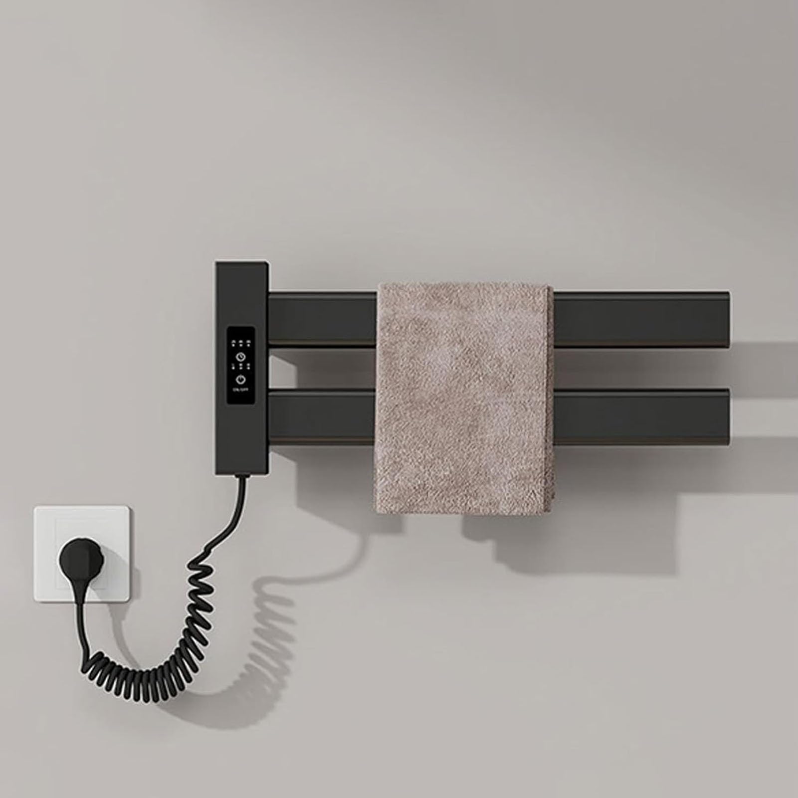 Genérico Toallero Eléctrico de Tubo, Radiador de Pared de Bajo Consumo for Baño, Calentador de Toallas Térmico con Temporizador Integrado y Panel Calefactor Eficiente(Right,Negro)