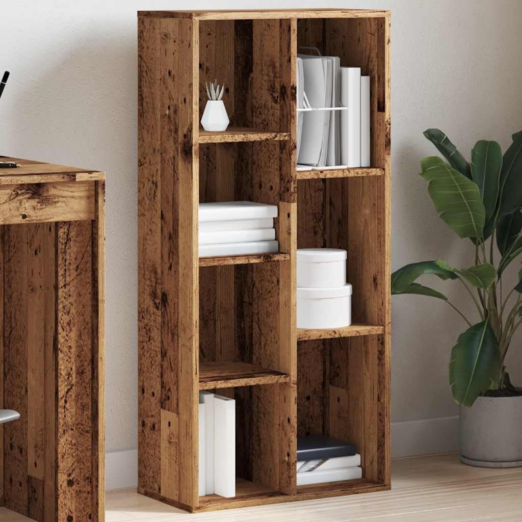 Libreria effetto legno anticato, 50 x 25 x 104 cm, con 7 scomparti, per soggiorno, ufficio, cameretta dei bambini, stretta aperta, divisorio e organizer