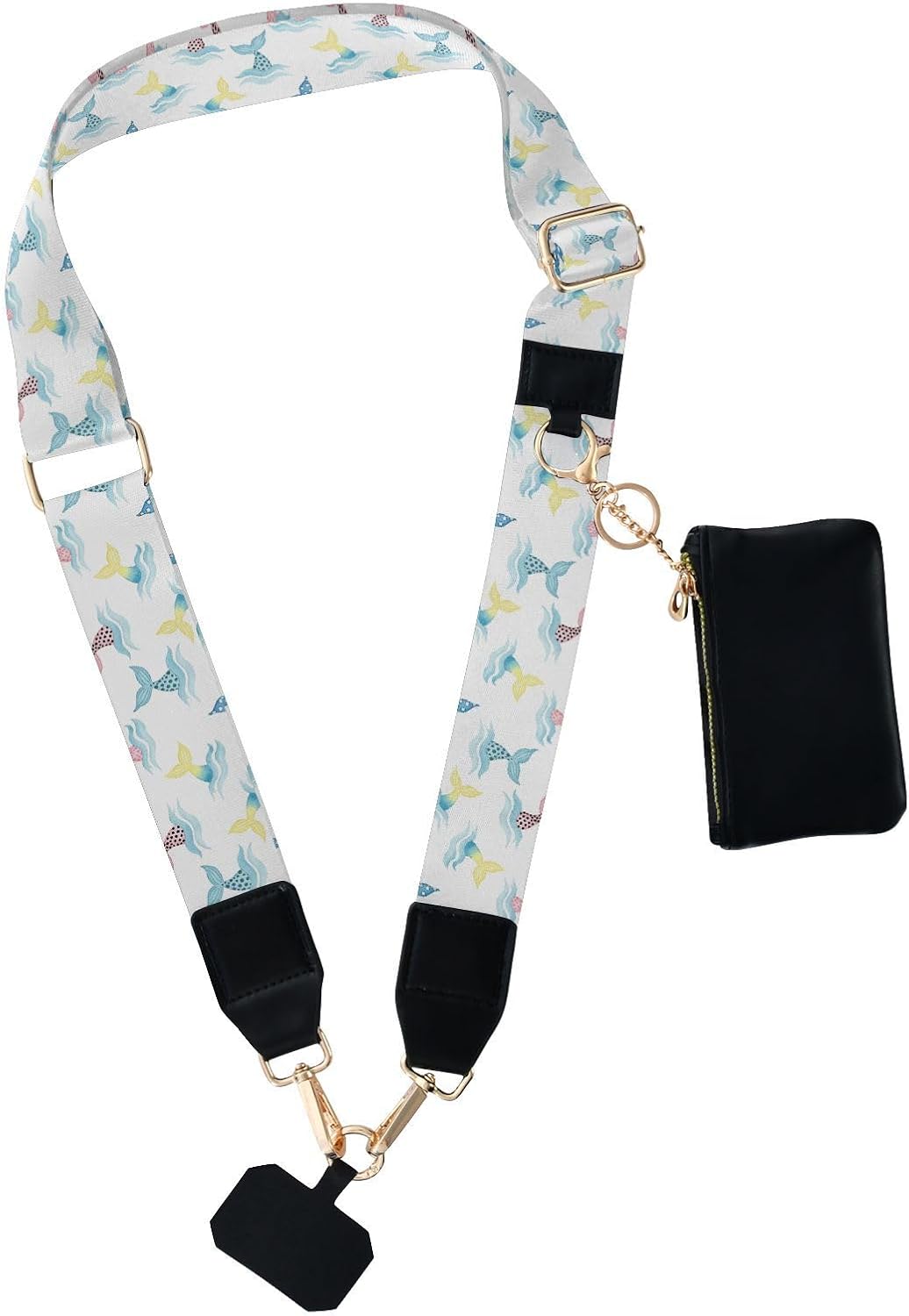 Colorful Mermaid Pattern Phone Lanyard Crossbody with Zippered Pouch