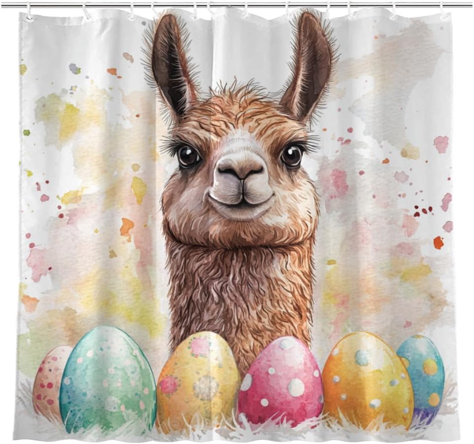 NGZ Spring Easter Flamingo Shower Curtain Cute Animal Floral Plant Decorative Bath Curtain 72 x 72 Inch Fabric Waterproof Bathroom Curtain with 12 Hooks