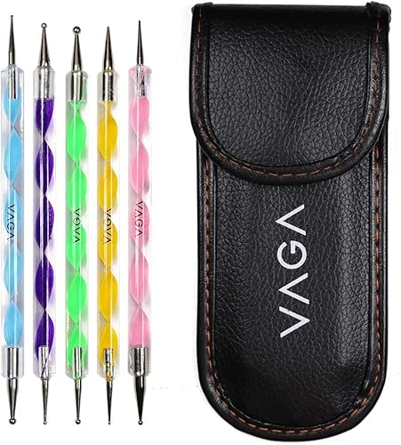VAGA Mandala Dotting Tools For Nails Premium Quality Professional Nail Kit Of 5 Colorful Double Ended Nail Art Dot And Marbling Tools Accessories With 10 Dot Sizes Packed In A Black Pu Case
