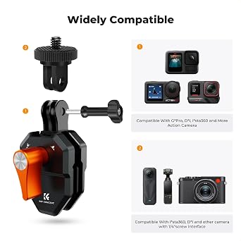 K&F CONCEPT Motorcycle Windshield Clip Mount for GoPro Hero 13/12/11 Black | Aluminum Alloy Camera Clamp with 1/4 Adapter for DJI Osmo Action 6/3/4/5 Pro Insta360 X5/X4, Action Camera Accessories PP24