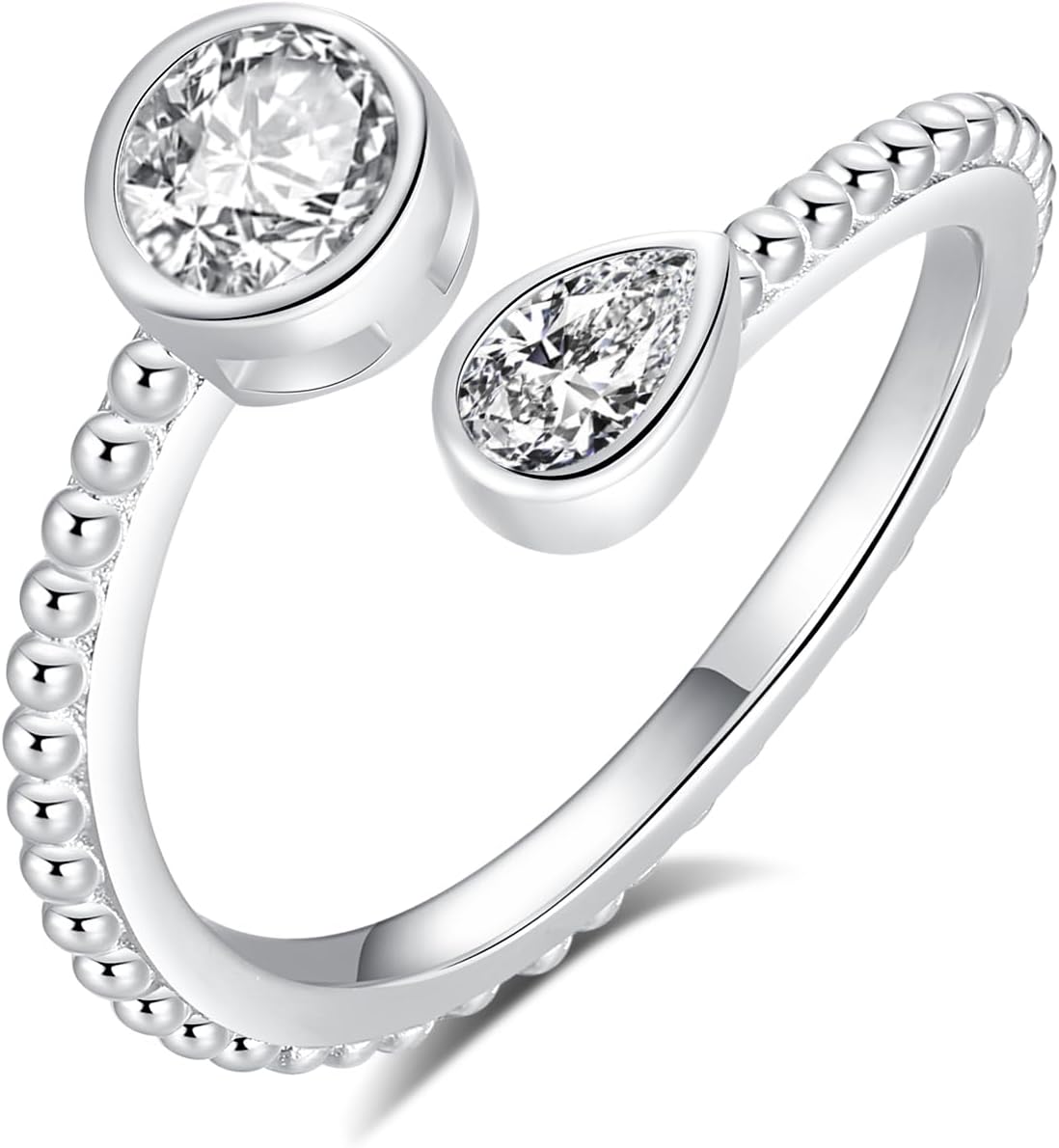 Fookduoduo Adjustable Thumb Rings for Women - Sterling Silver Eternity Band Birthstone Rings Jewelry Pinky Cubic Zirconia Open Ring Daughter Gifts for Teens