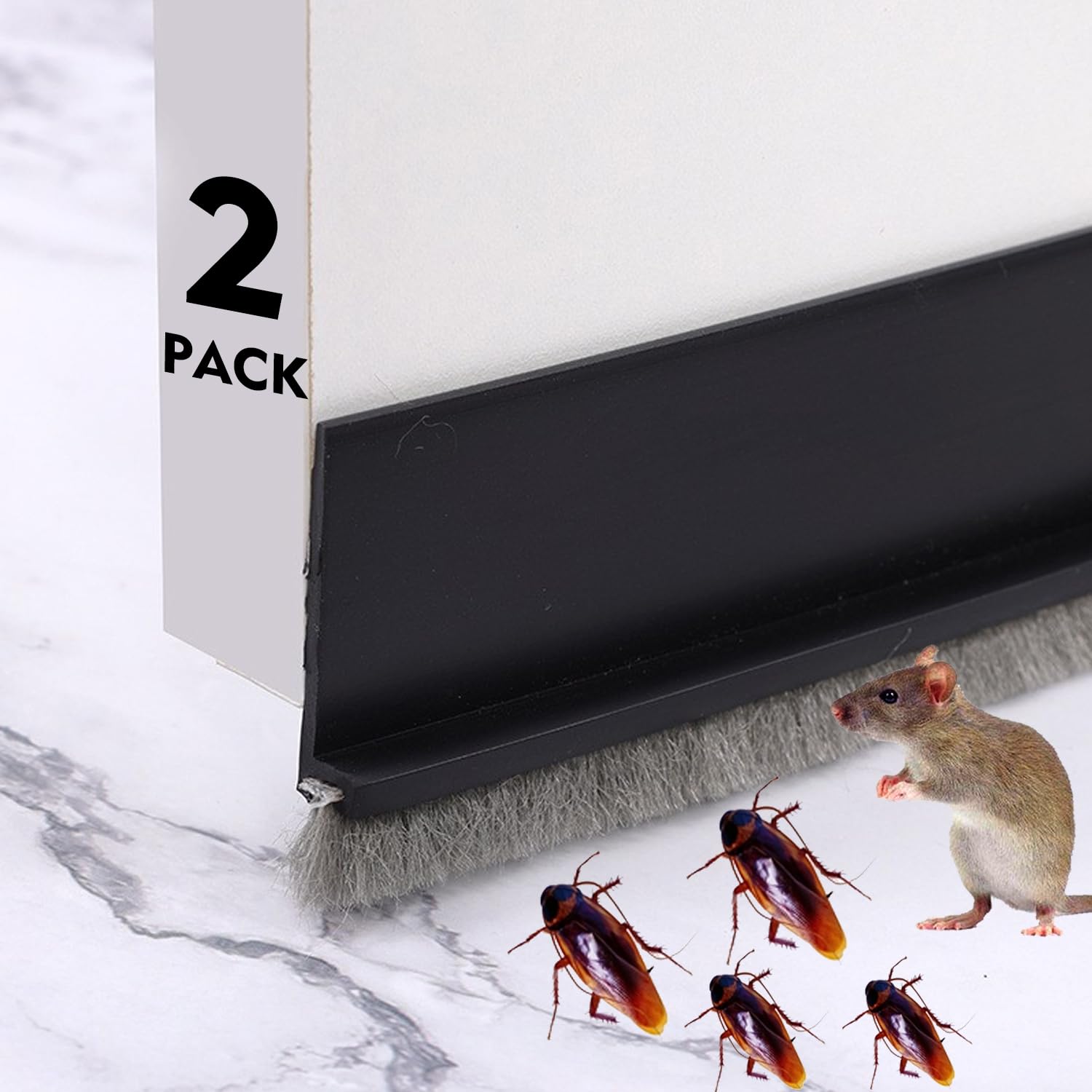 2 Pack Under Door Draft Stoppers with Brush, Door Soundproofing Strip Reduce Noise, Dust-Proof/Weather Stripping with Self Adhesive, Under Door Deal - Black