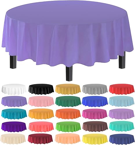 Miniatura 35 de allgala Manteles redondos desechables de plástico de alta calidad, paquete de 12, 84 pulgadas (7 pies), impermeables, resistentes a las manchas,