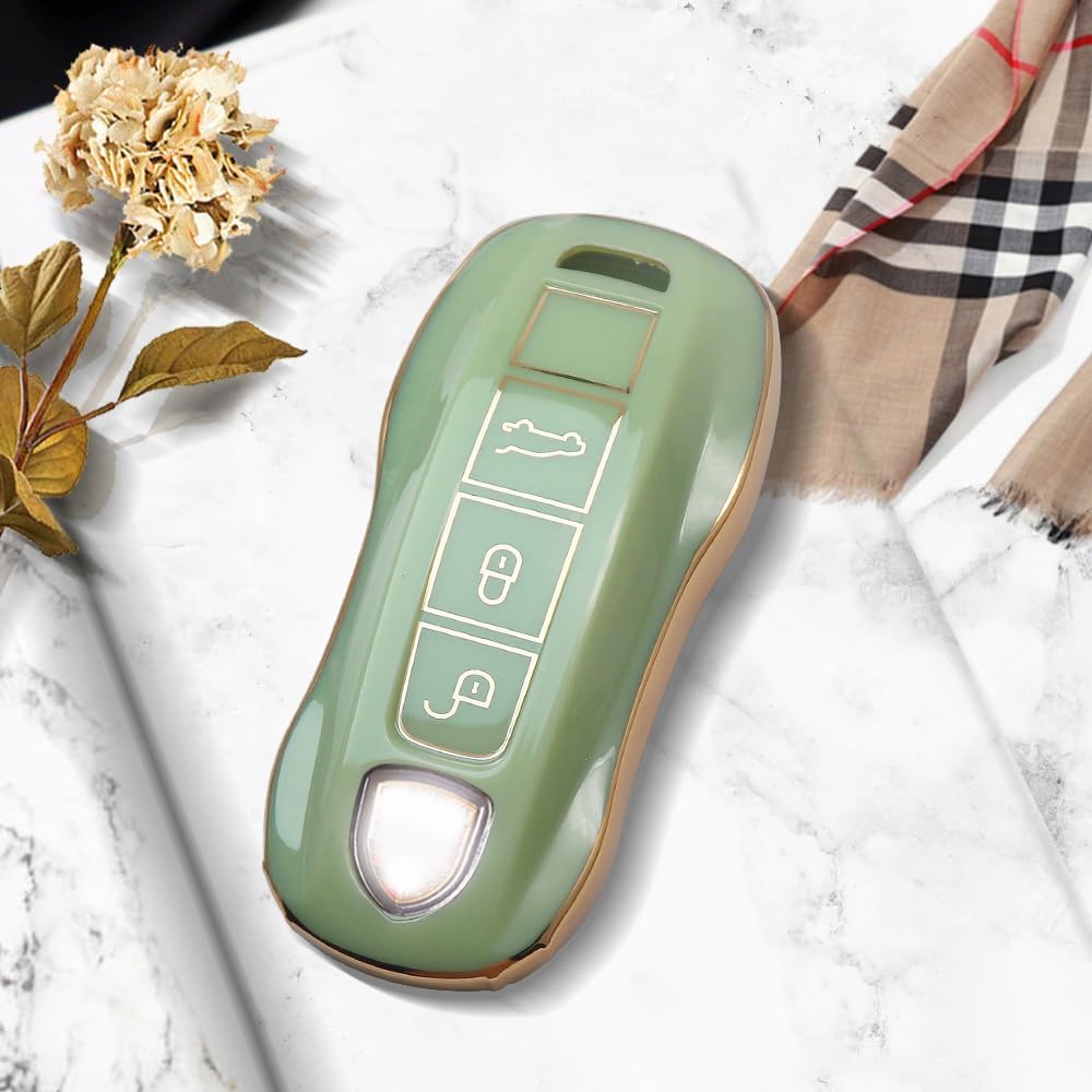 Soft and Durable TPU key shell, Car Key Fob Cover with Keychain Compatible for Porsche Panamera, Cayenne, Macan, 918(Green) - Image 4