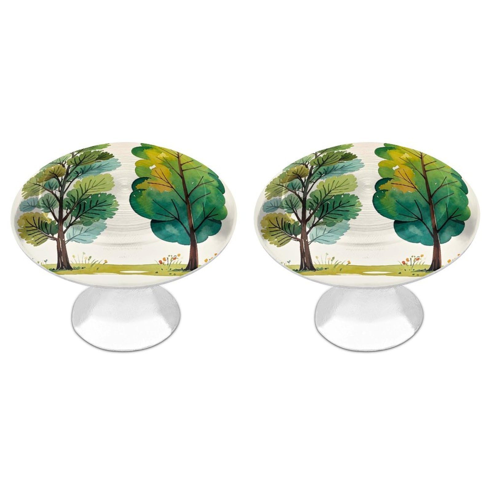 QMNLKH Spring Watercolor Eucalyptus Trees Cabinet Knobs for Home, Round Drawer Pulls for Kitchen, Personalized Cupboard Handles with Screw, Fashion Dresser Knobs for Office, Drawer Handles, 2 Packs