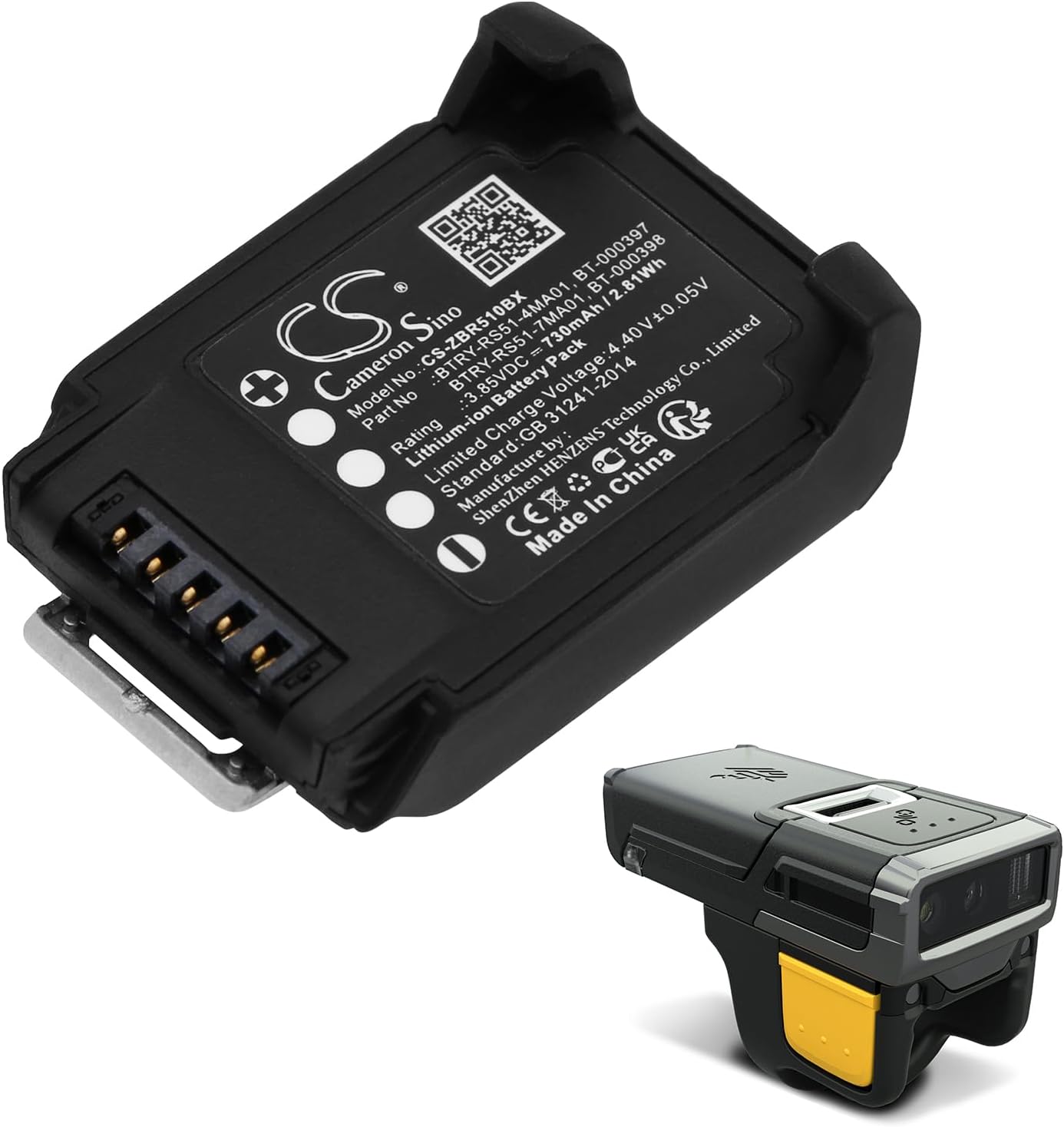 730mAh Replacement Battery Fit for Zebra RS51, RS5100, RS5100 2D Bluetooth Ring Scann, RS5100 Ring Scanner BT-000397, BT-000398, BTRY-RS51-4MA01(730mAh)