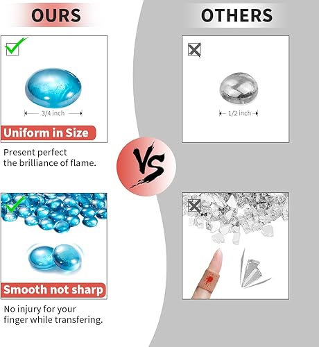 Miniatura 3 de HOMREST Rocas redondas de vidrio de fuego para exteriores de 10 libras, gotas redondas para hogueras, cuentas de vidrio templado reflectantes de 3/4