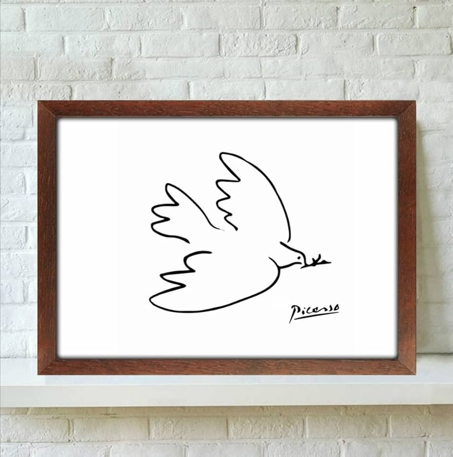 ピカソ　虹と鳩　リトグラフ　ポスター　額付 値下げ】ピカソ 虹と鳩 リトグラフ ポスター 額付 - メルカリ