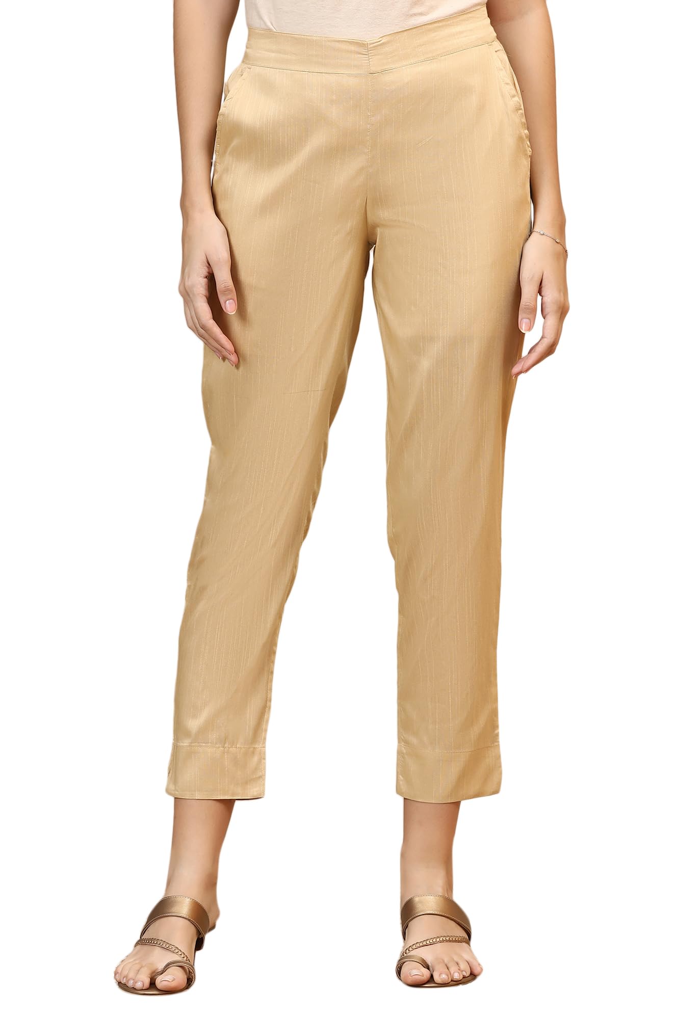 Aurelia Women's Black Solid Cotton Flax Everyday Trousers in black