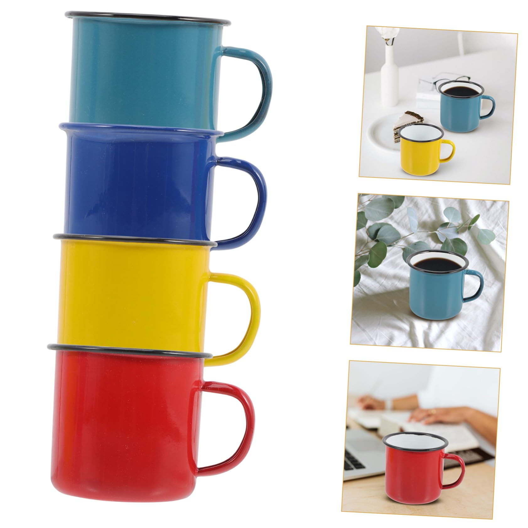 ERINGOGO 4 Stück Bunte Emaille Tassen Hitzebeständige und Leicht zu Reinigende Campingbecher aus Emaille für Zuhause und Dessertläden 8cm Großer Kaffeebecher
