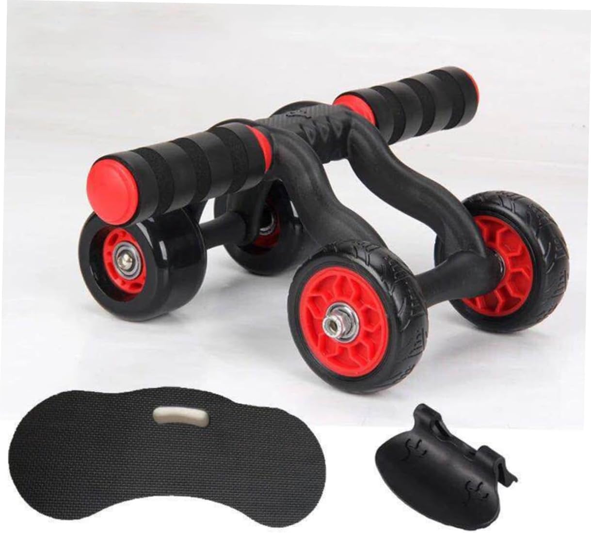 Luxshiny Automatic Rebound Abdominal Muscle Roller Fitness Device with Non-slip Handles and Knee Mat for Core Strength Training Home Workouts Black