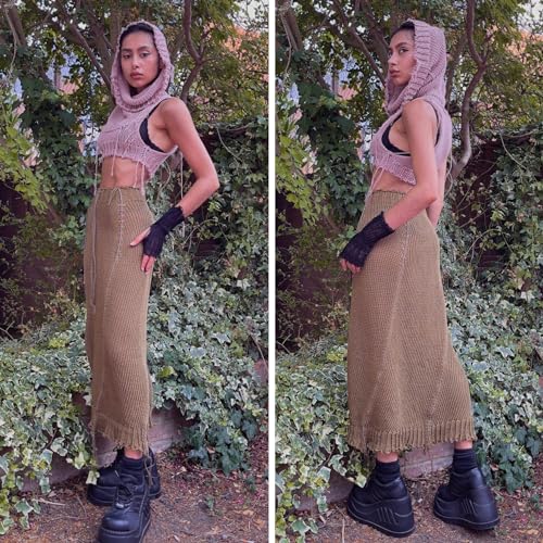Image of Women's Knitted Hoodie Sweater Vest Sexy Sleeveless Hollow Out Hooded Crop Top Draped Sweatshirt Streetwear