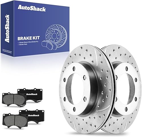 AutoShack Pastillas de freno de cerámica para rotores de freno delanteros perforados y ranurados, repuesto para Toyota Tundra 2000-2006 Sequoia