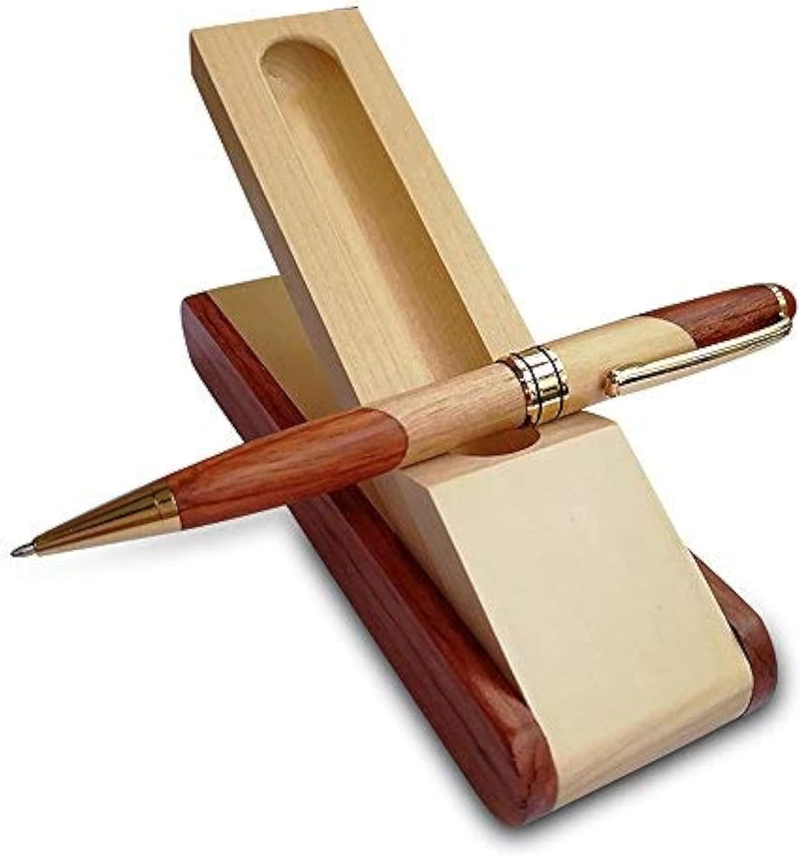 Luxury Wood Ballpoint Pen Set & Fancy Pen Box for Men Gift Desk Nice Pens | Cool Writing Pen and Gel Ink Refills Business Wooden Pens Stand Case Office Dad Women Gifts Unique Journaling Executive Pen