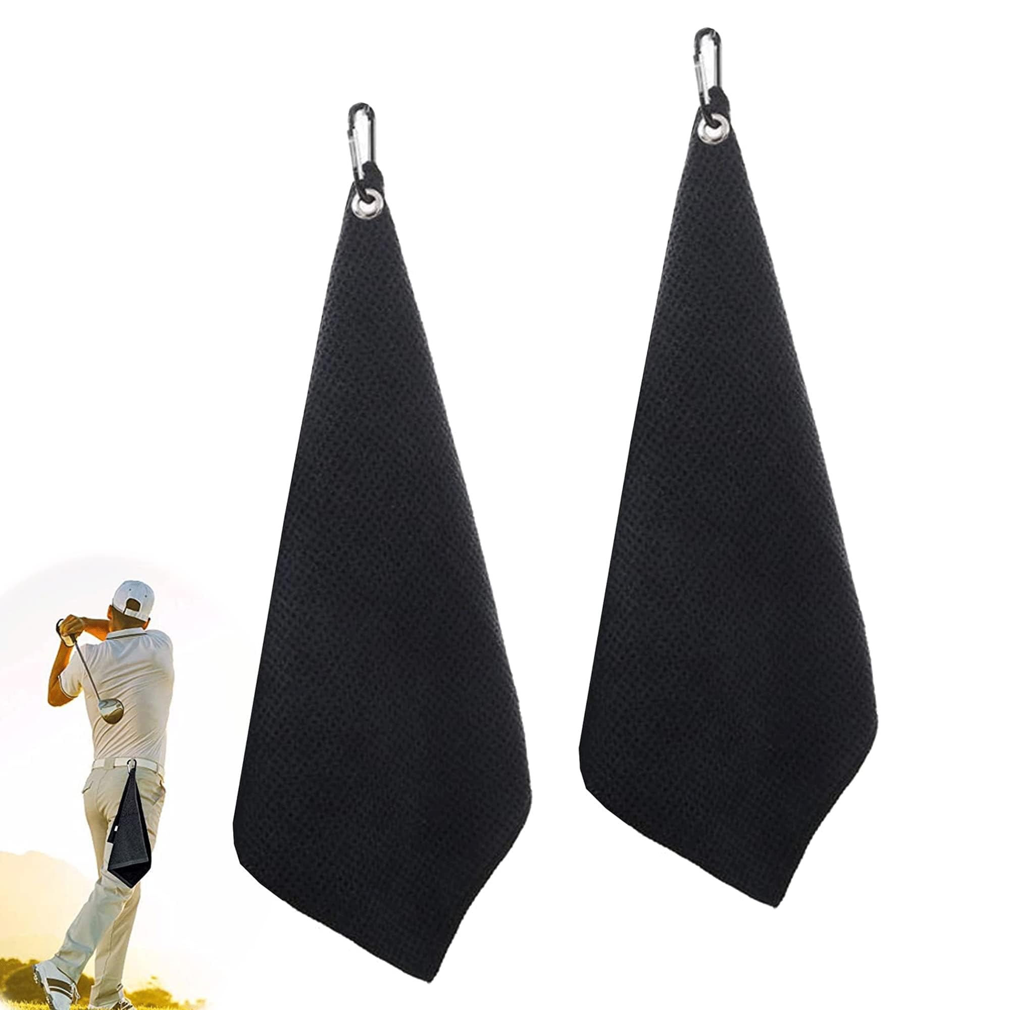 Multifunctional Golf Towels With Clip, Small Microfiber Fabric Absorbent Cleaning Towels With Carabiner, For Bags, Fitness, Sport, Outdoor, Yoga, Camping, Gym (2PCS)