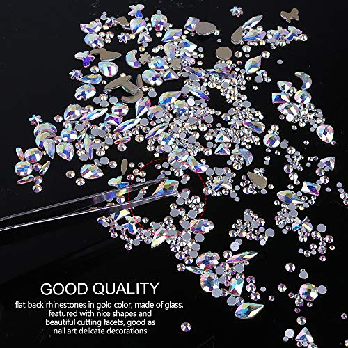 Crystal Rhinestones 1848pcs, YGDZ 1728 Flat Back Nail Gems & 120pcs Multi Shapes AB Crystals Nail Rhinestones Stones Round Beads for Nail Art Crafts Face Makeup Jewels - Thumbnail 5