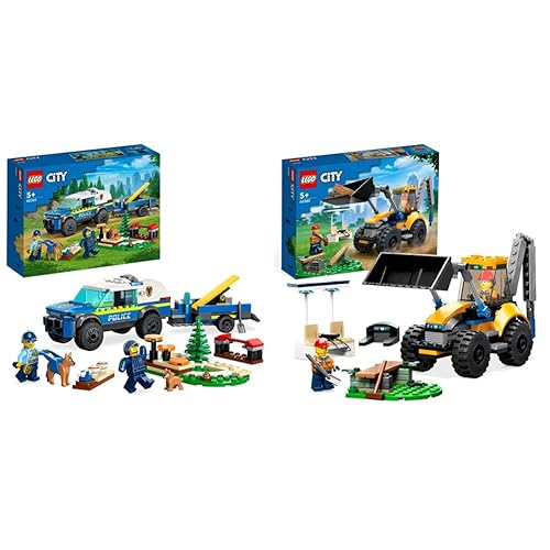 Immagine del prodotto LEGO 60369 City Addestramento Cinofilo Mobile, Set con Percorso a Ostacoli, SUV Macchina Polizia Giocattolo e Rimorchio, 2 Figure di Animali, Giochi per Bambini & 60385 City Scavatrice per Costruzioni