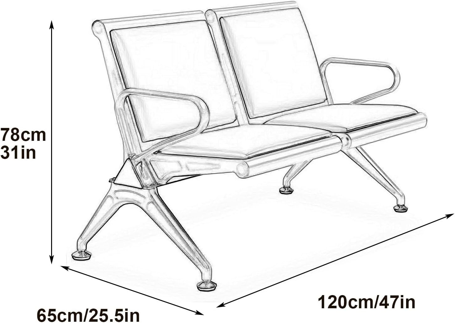 2-Seat PU Waiting Room Chairs, Reception Area Furniture with Arms, Airport Reception Bench, Lobby Bench in Bank Hospital(Purple)