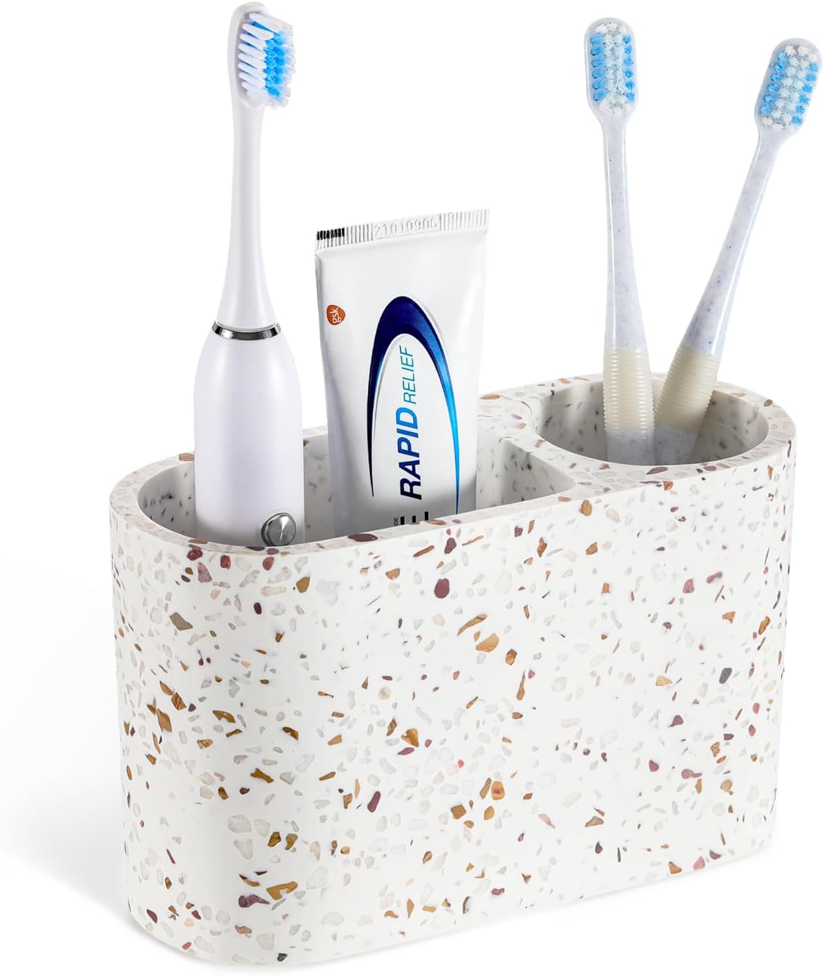 Luxspire Toothbrush Holder, 2 Slots Toothbrush and Toothpaste Holdersfor Bathrooms, Resin Toothbrush Holder Electric Toothbrush Stand for Vanity Countertop, Bathroom Accessories, Terrazzo