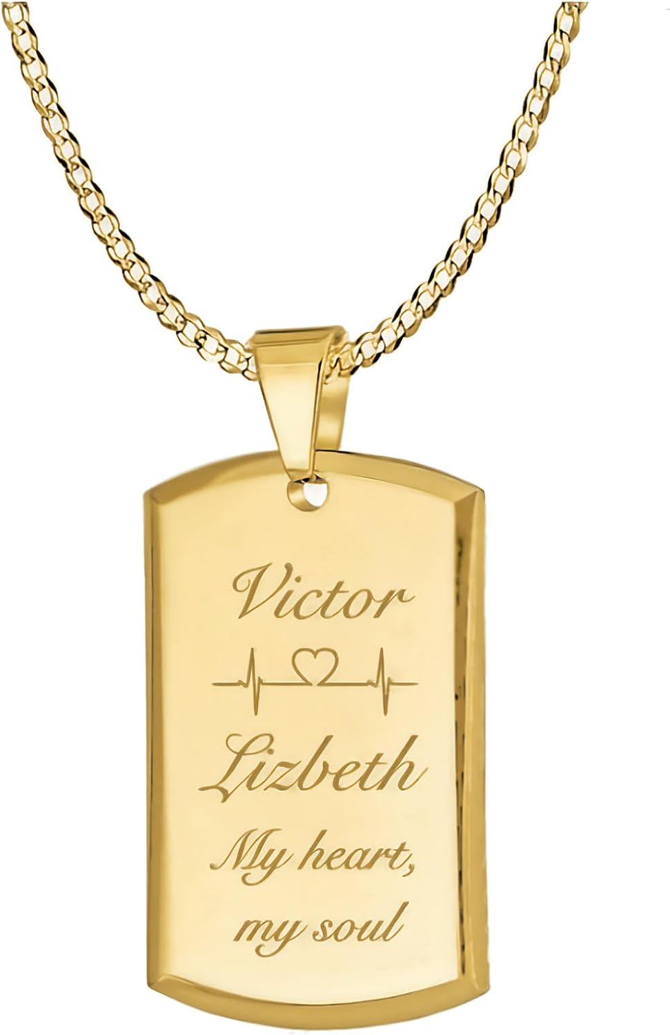 A & L Engraving Personalized Men’s Gold Dog Tag Necklace with Chain, Custom Engraved Stainless Steel Pendant, Engraved, Gift for Him - Made in USA