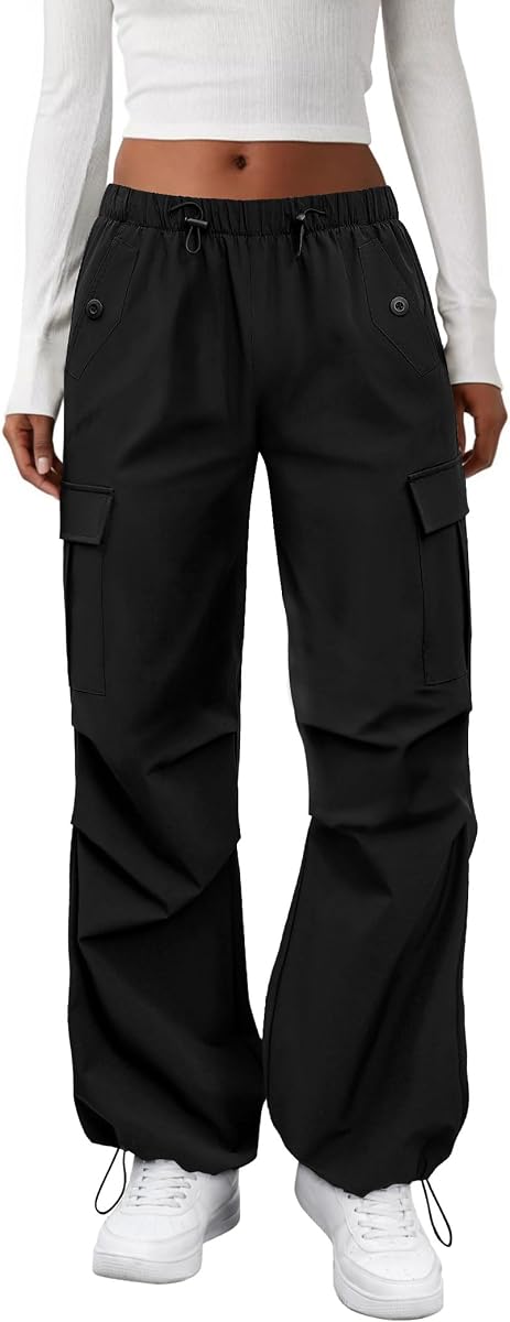 Cargo Pants Women Parachute Baggy Hiking Pants with Pockets Travel