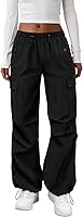 COPYLEAF Women's Elastic Waist Cargo Pants - Water-Resistant Quick-Dry Parachute Hiking Pants with Pockets