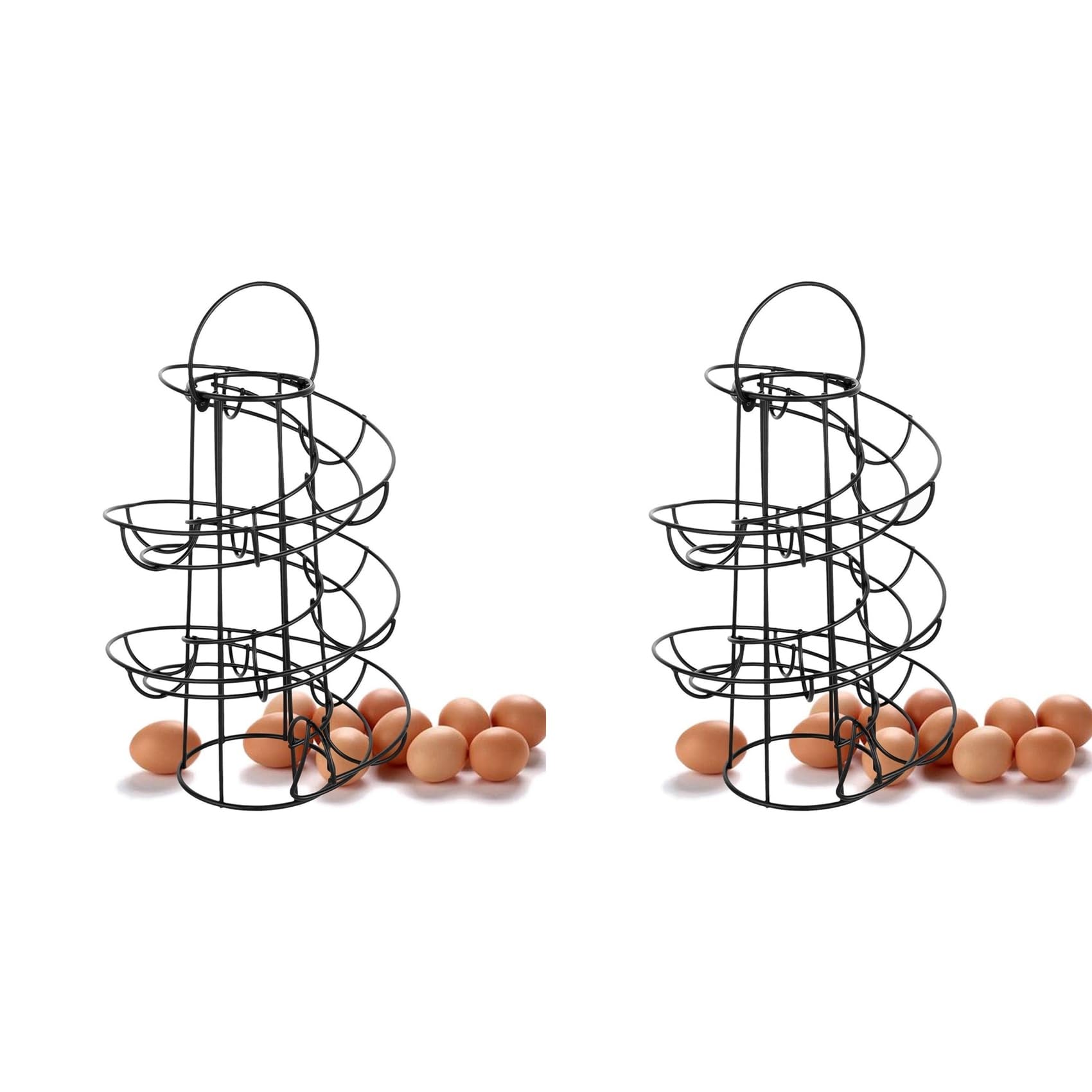 Vjsujehgy 2X Kitchen Egg Rack, Spiral Egg Basket, Iron Practical Egg Storage Rack, Storage Rack Black