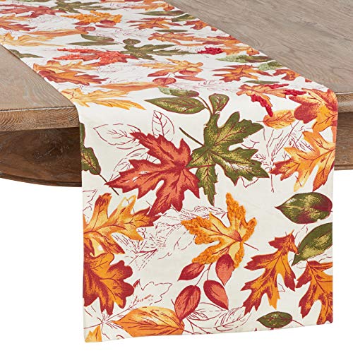 Saro Lifestyle Embroidered Autumn Leaves Table Runner, 16"x54", Multi
