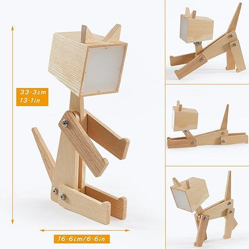 Miniatura 4 de HROOME Lámpara de gato de madera fría para habitación de los niños, iluminación de mesa de escritorio, 3 maneras regulables, control de sensor