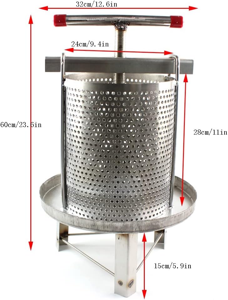 Fruit Wine Press, 2.6 Gallon Stainless Steel Fruit Honey Presser, Apple Cider Press Juice Crusher Cider Press for Juice Wine Beeswax Making